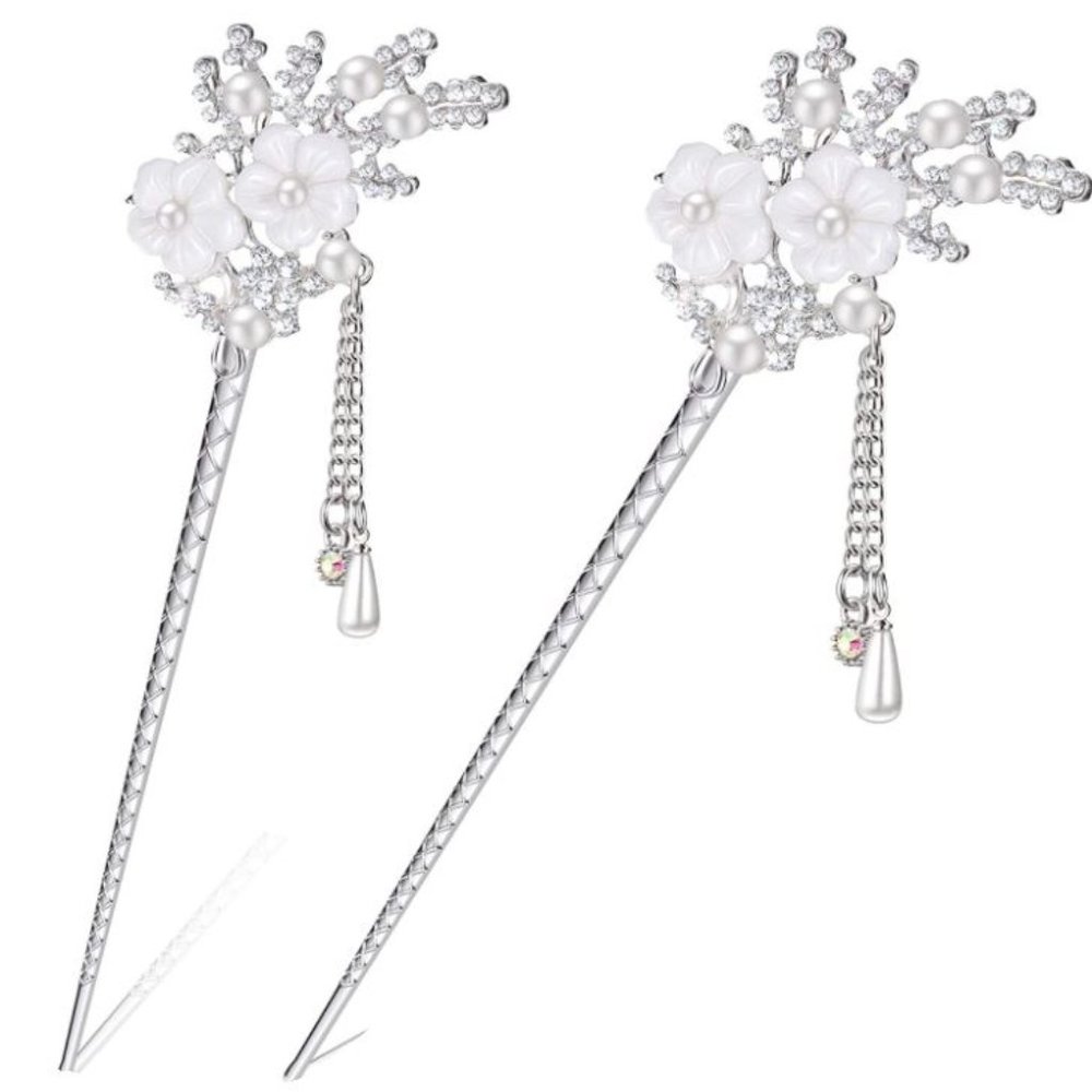 Hair Stick Crystal Rhinestone Flower 2/pack